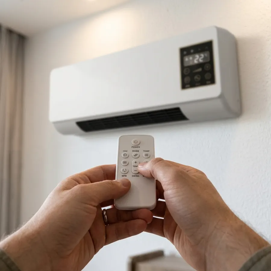 Jonas M. controlling his LifeGauge Breeze with the remote, verified purchase review